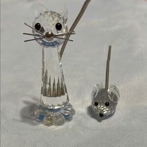 Elegant Crystal Cat and Mouse Figurine Set
